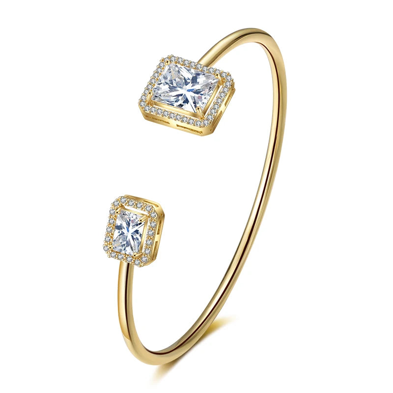 Gold geometric open cuff bangle with teardrop cubic zirconia, view 20 - Varex HQ