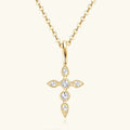 18K gold-plated 925 sterling silver moissanite cross pendant necklace front view.