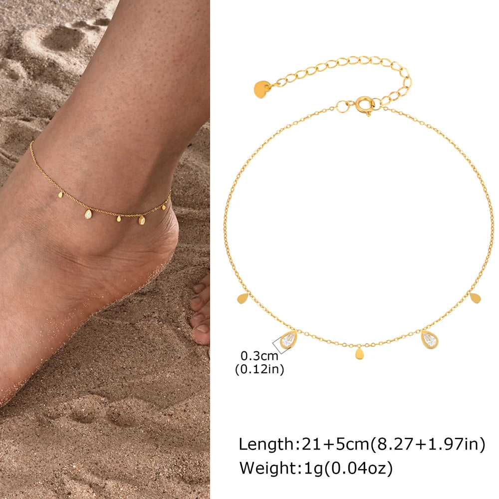 Gold-plated heart charm anklet, full length view, Varex HQ