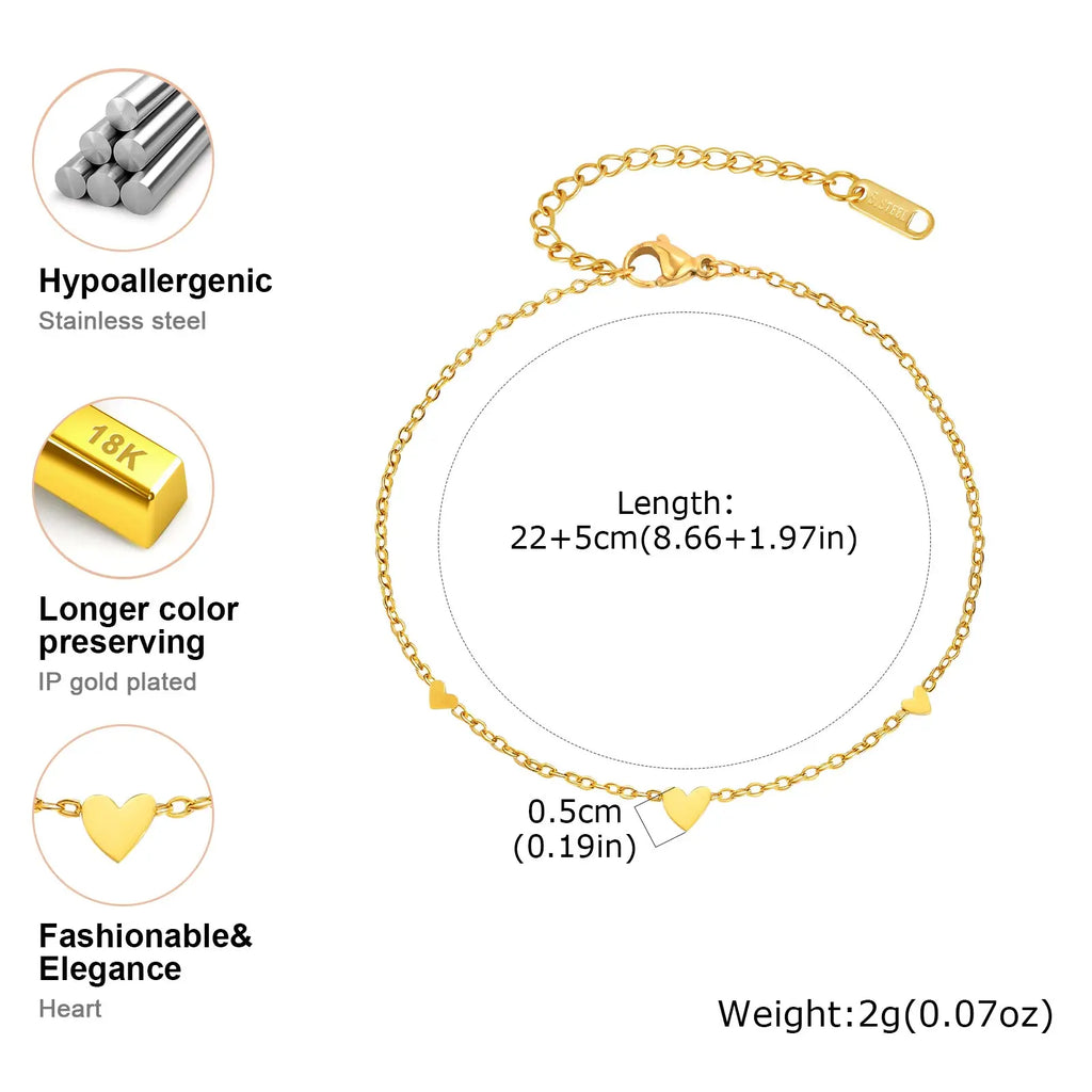 Gold-plated heart charm anklet, product packaging, Varex HQ