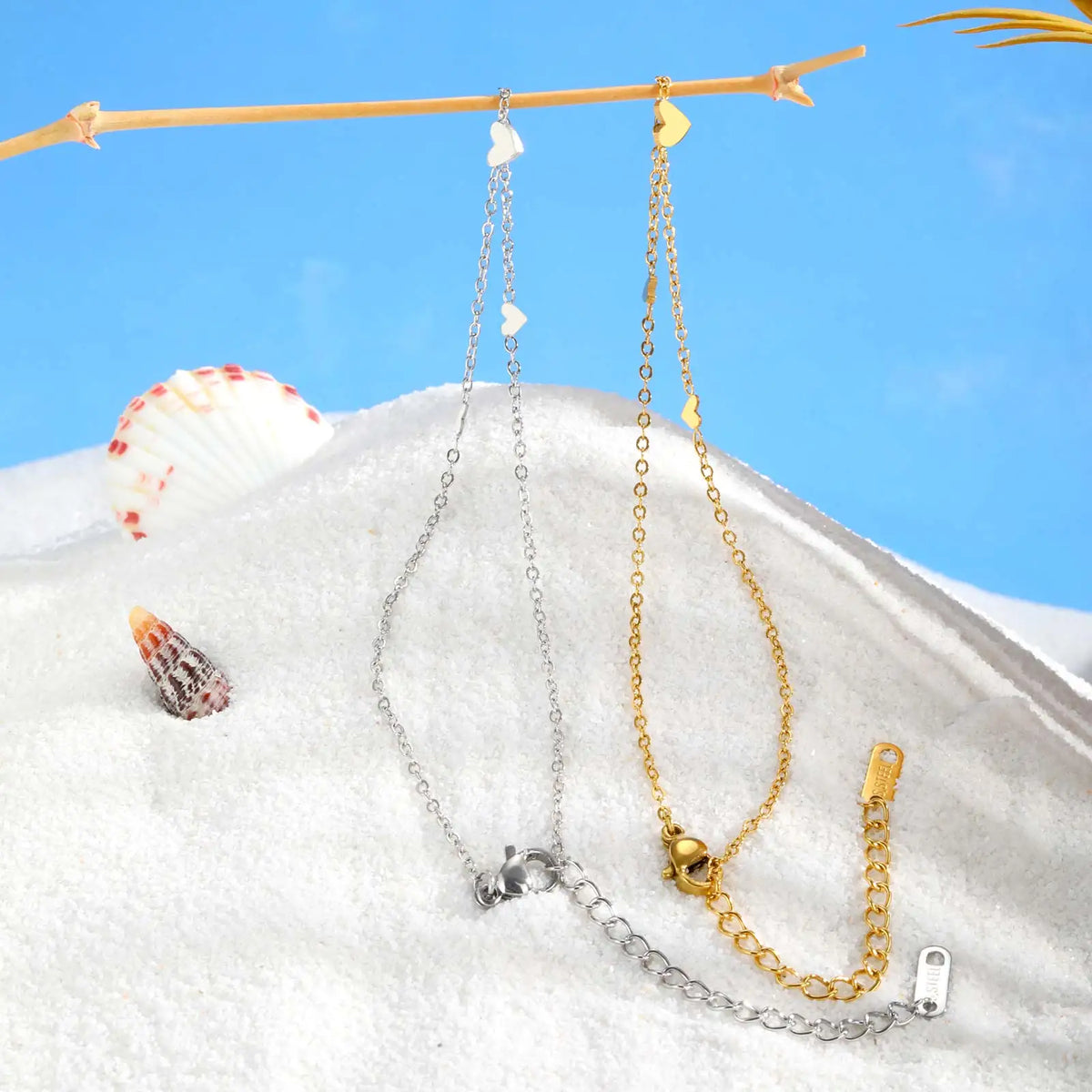 Gold-plated heart charm anklet, size and length options, Varex HQ