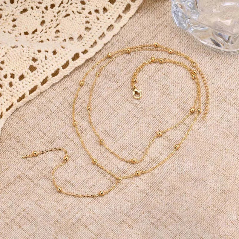 Gold-plated lariat necklace with double layered long chain drop - clasp and chain detail - Varex HQ