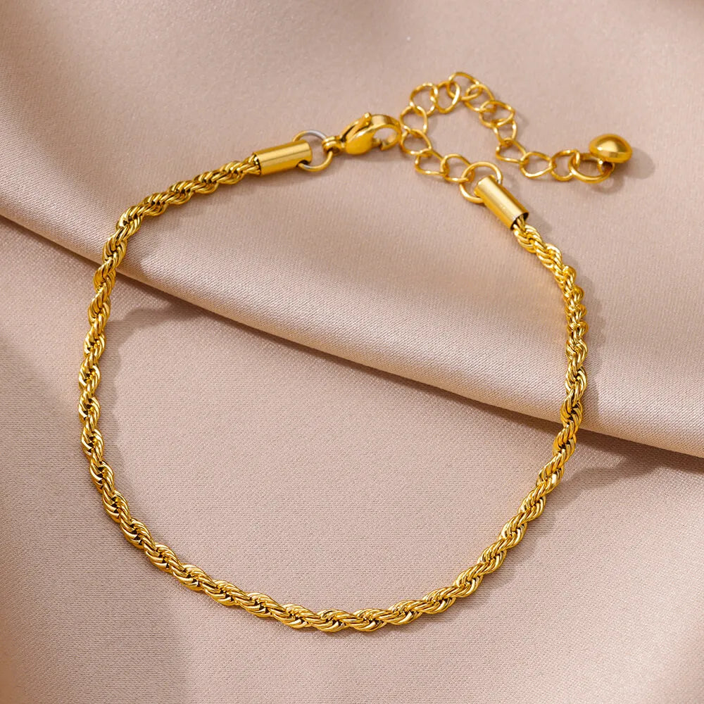 Gold-tone stainless steel rope chain anklet for women, Varex HQ