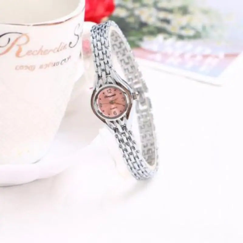 Silver-tone mesh bracelet watch variant with white dial