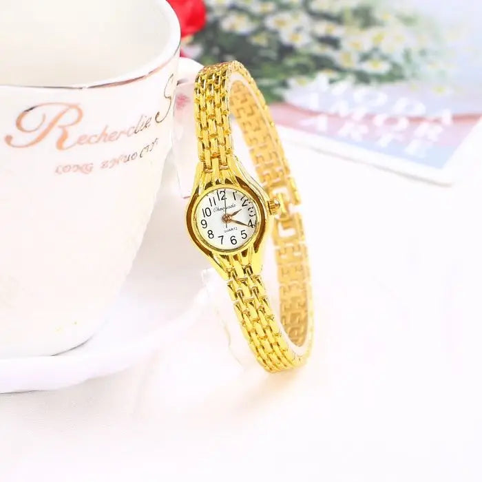 Gold link bracelet watch variant with white dial