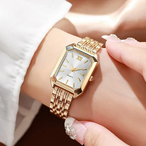 5-piece gold-tone quartz watch and jewelry set, front view