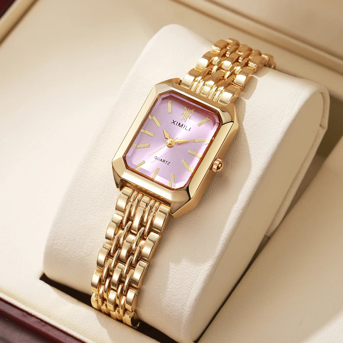 Gold-tone and silver-tone rectangle quartz watch colour variants