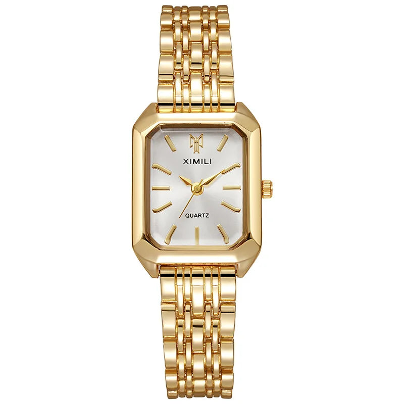 Silver-tone rectangle quartz watch, black dial variant