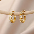 Heart hoop earrings in stainless steel with cubic zirconia, gold-tone star hoop with crystals - Varex HQ
