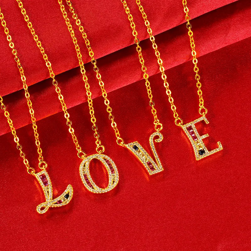 Personalized gold-plated initial pendant necklace with cubic zirconia - worn on the neck - Varex HQ