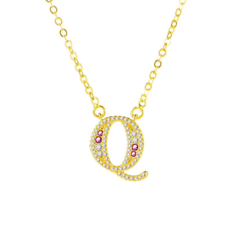 Personalized gold-plated initial pendant necklace with cubic zirconia - styling angle - Varex HQ