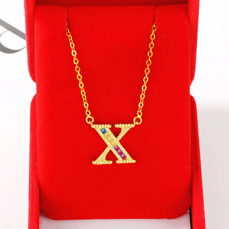 Personalized gold-plated initial pendant necklace with cubic zirconia - additional angle - Varex HQ