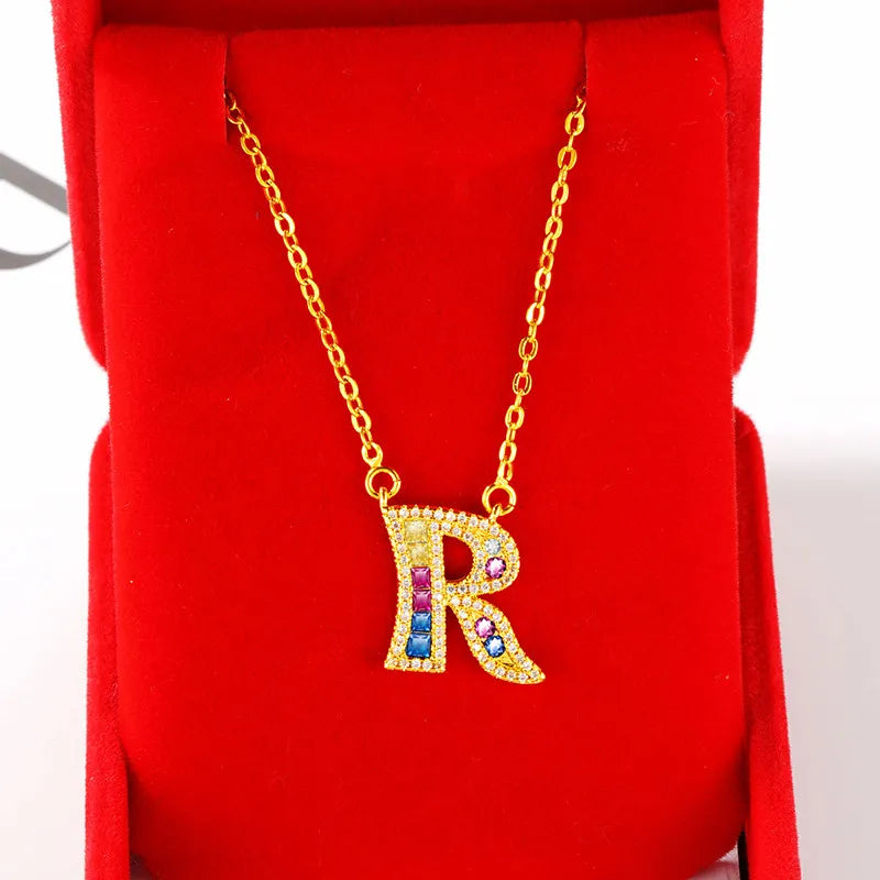 Personalized gold-plated initial pendant necklace with cubic zirconia - side angle - Varex HQ