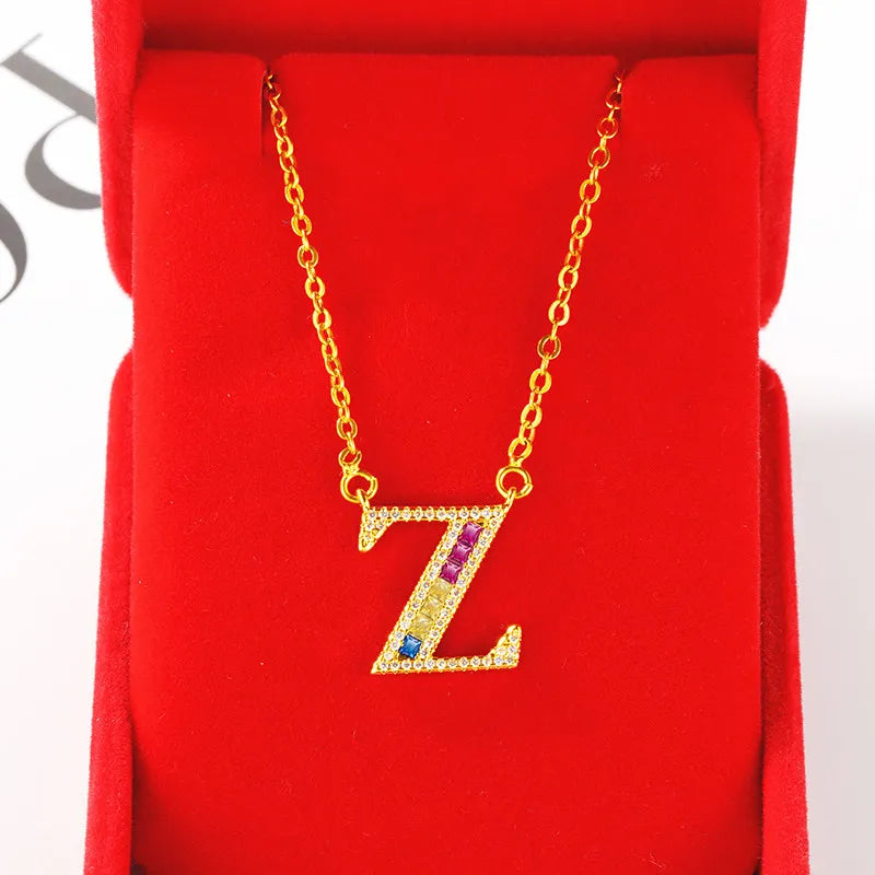 Personalized gold-plated initial pendant necklace with cubic zirconia - layered styling - Varex HQ