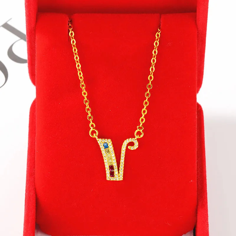 Personalized gold-plated initial pendant necklace with cubic zirconia - additional lifestyle shot - Varex HQ