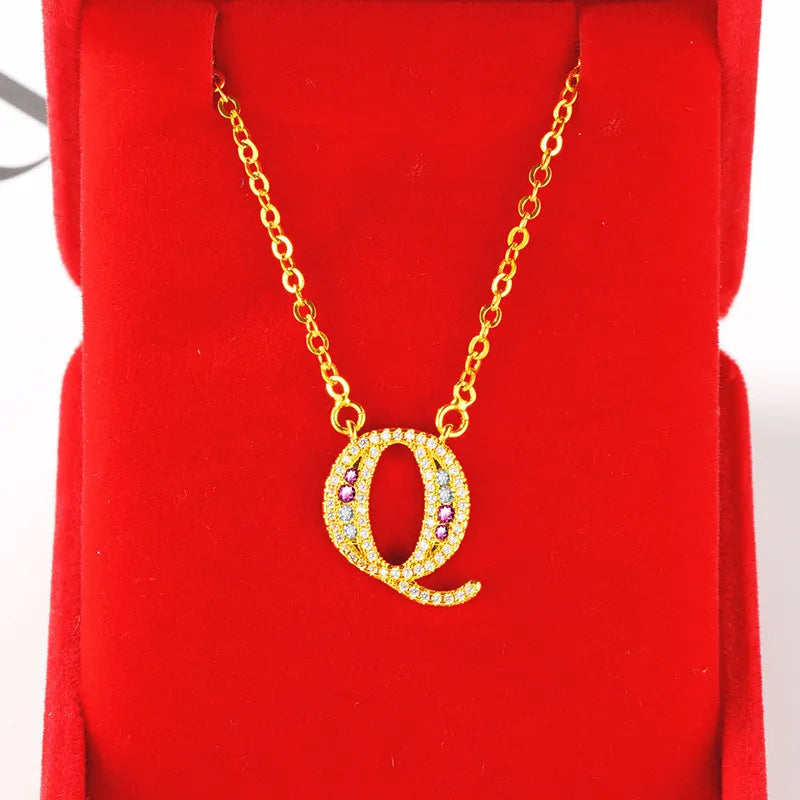 Personalized gold-plated initial pendant necklace with cubic zirconia - gift-ready presentation - Varex HQ