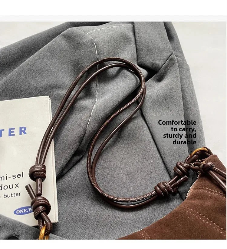 Knotted-Strap Faux Suede Crescent Hobo Bag, additional product photo – Varex HQ