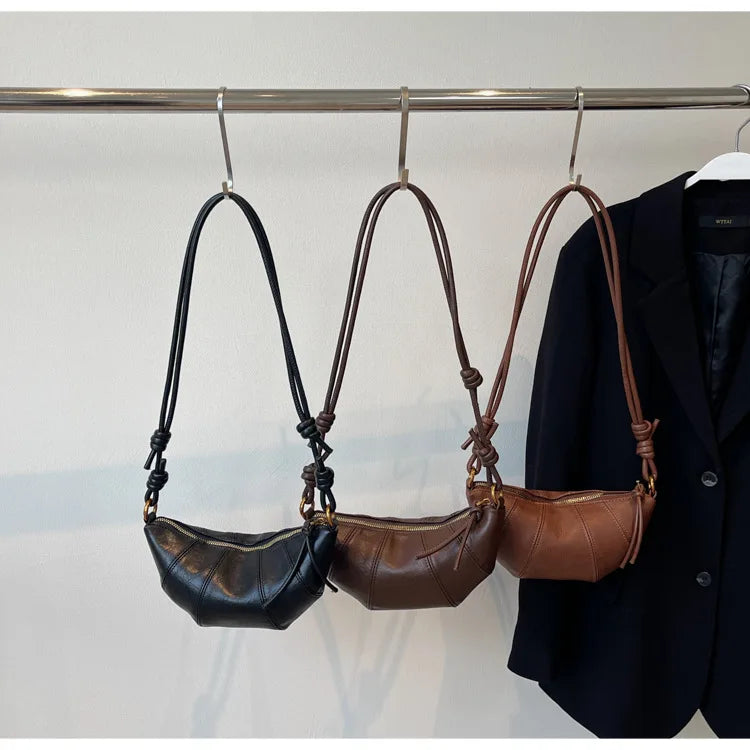 Knotted-Strap Faux Suede Crescent Hobo Bag, additional product photo – Varex HQ