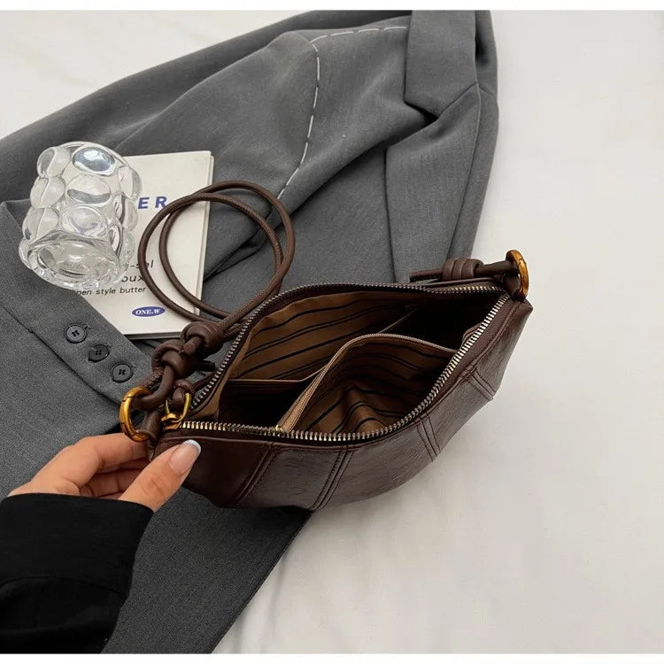 Knotted-Strap Faux Suede Crescent Hobo Bag, additional product photo – Varex HQ