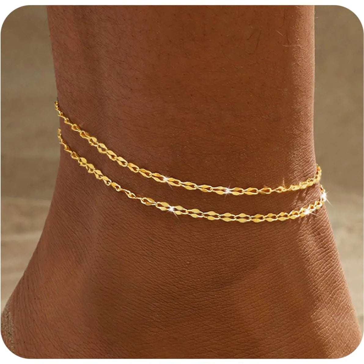 Gold-plated layered anklet and bracelet set, clasp closure detail, Varex HQ
