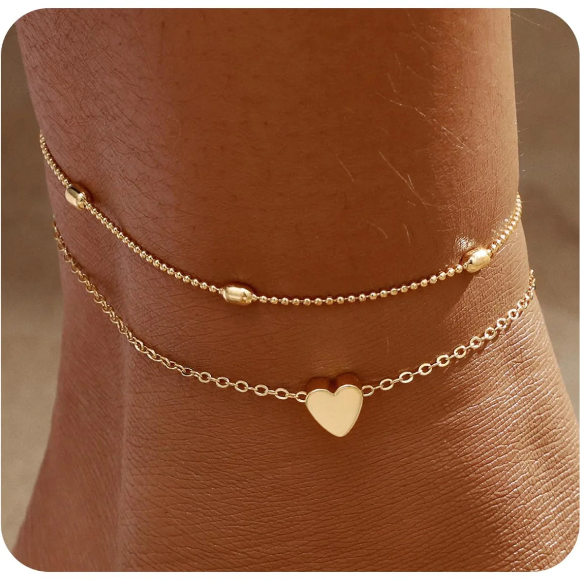 Gold-plated layered anklet and bracelet set, full product view, Varex HQ