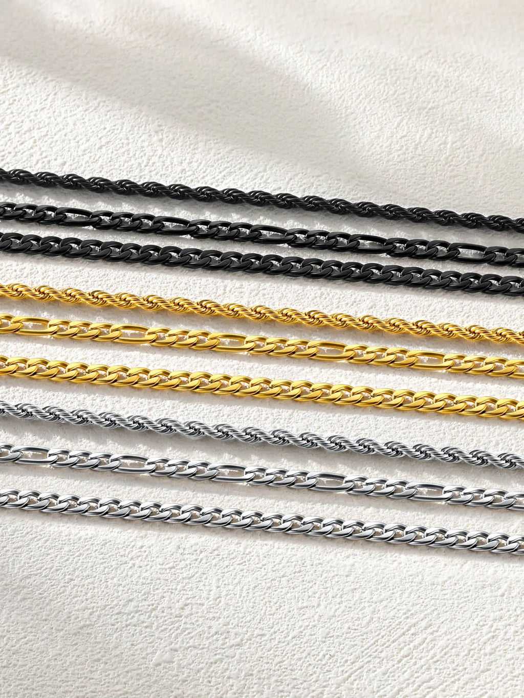 Layered chain anklet set black-tone stainless steel chains close-up