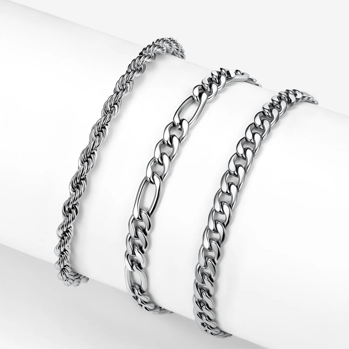Layered chain anklet set 3-piece gold-tone stainless steel