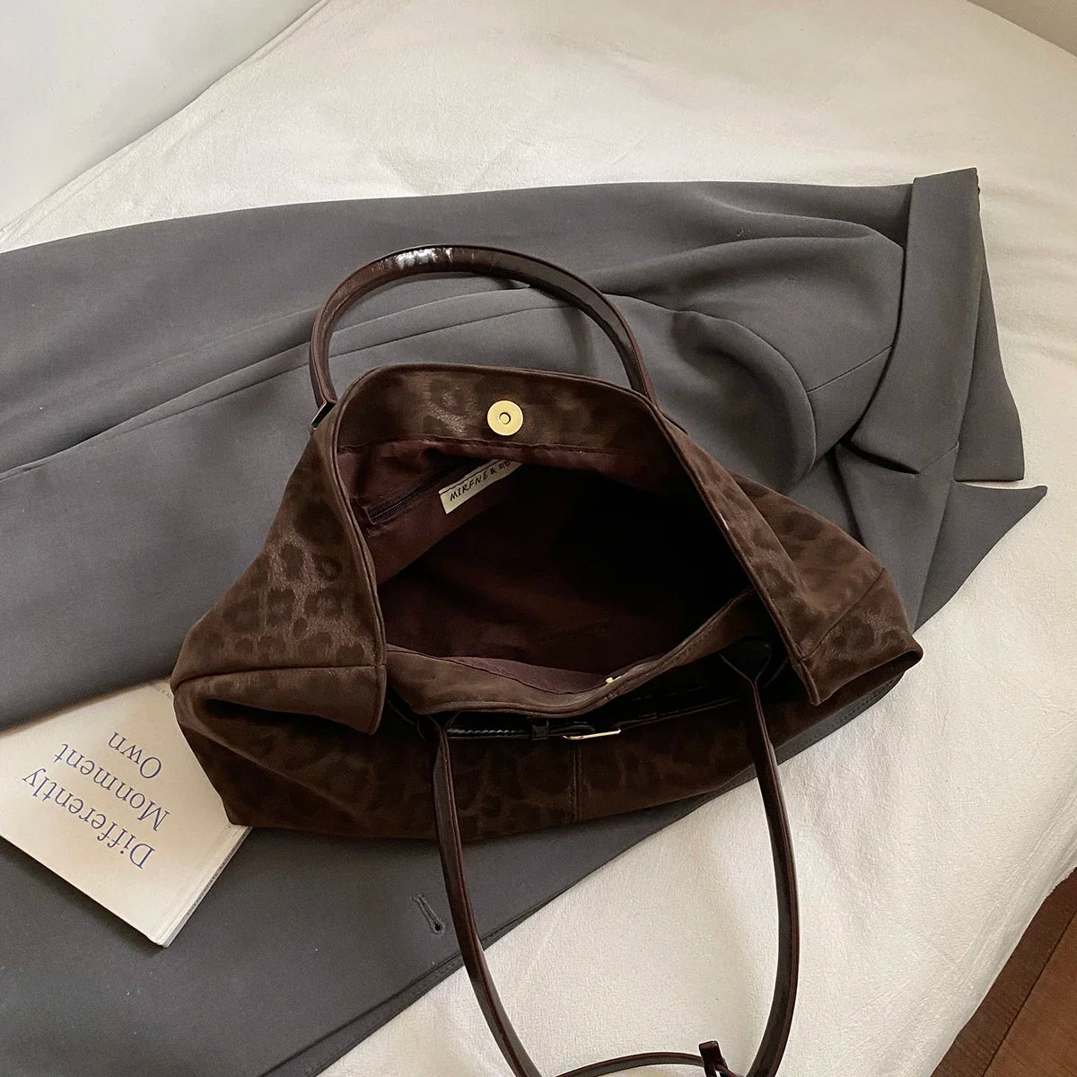 Leopard Print Vegan Leather Tote Bag, additional product photo – Varex HQ