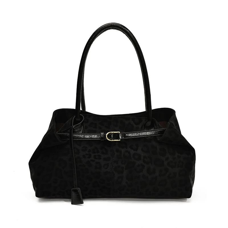 Leopard Print Vegan Leather Tote Bag, Black – Varex HQ