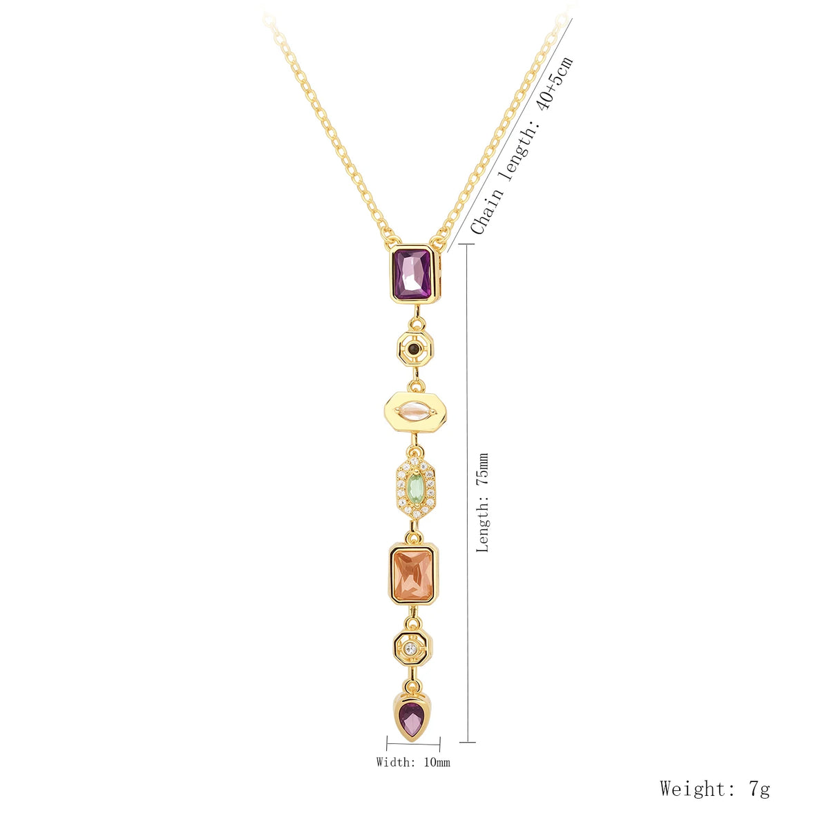 Long gold-plated pendant necklace with colored zircon drop - worn on the neck - Varex HQ