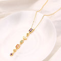 Long gold-plated pendant necklace with colored zircon drop - clasp and chain detail - Varex HQ