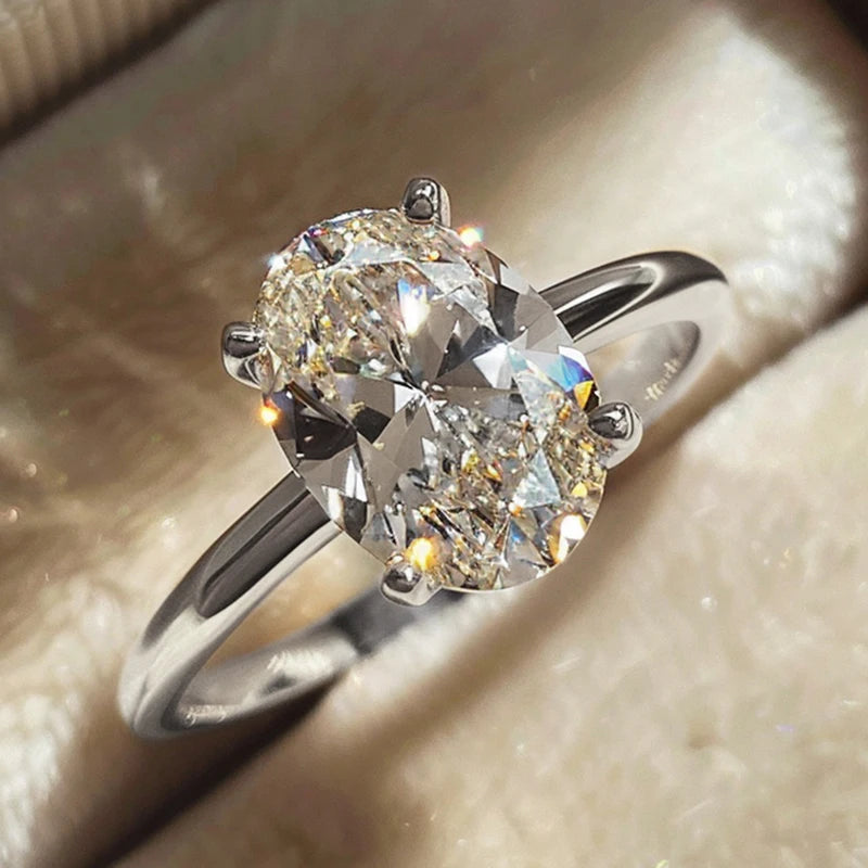 Angled view of oval zircon statement ring catching light