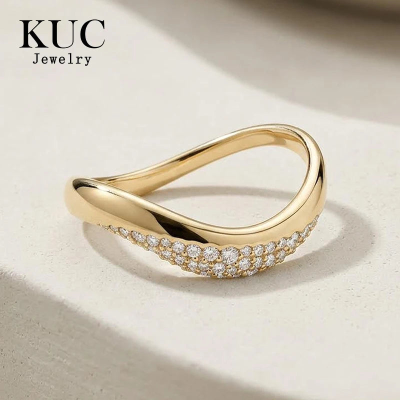 Pave wave dome ring in gold-tone finish