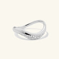 Pave wave dome ring in silver-tone finish, front view