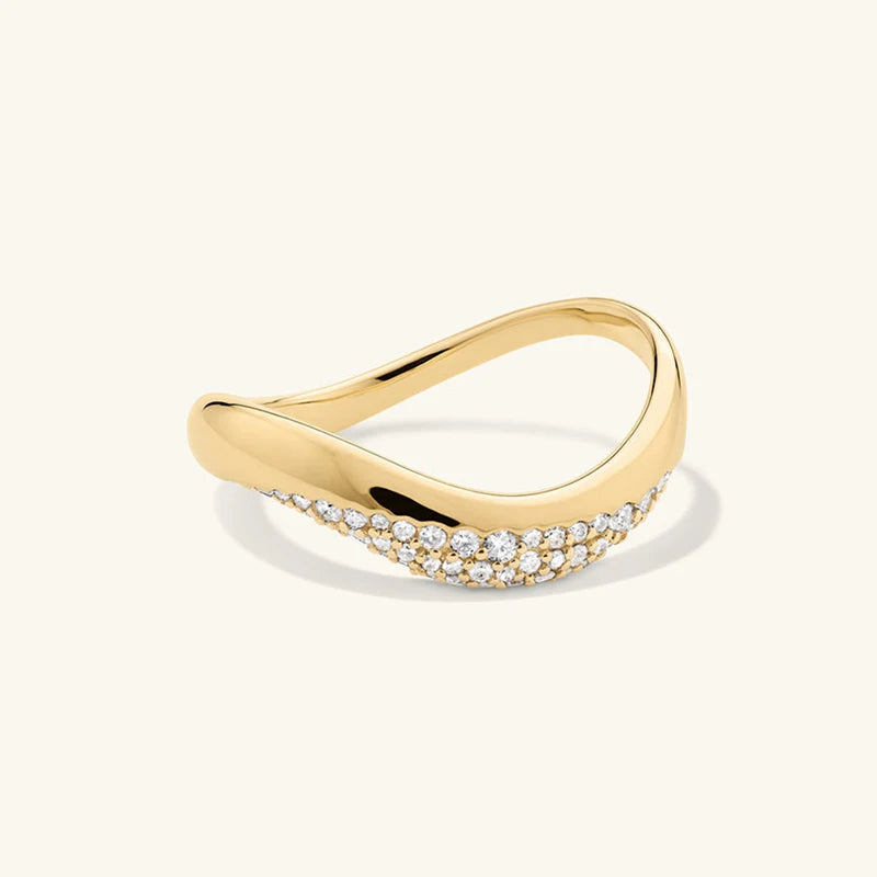 Studio shot of pave-set zircon wave dome ring