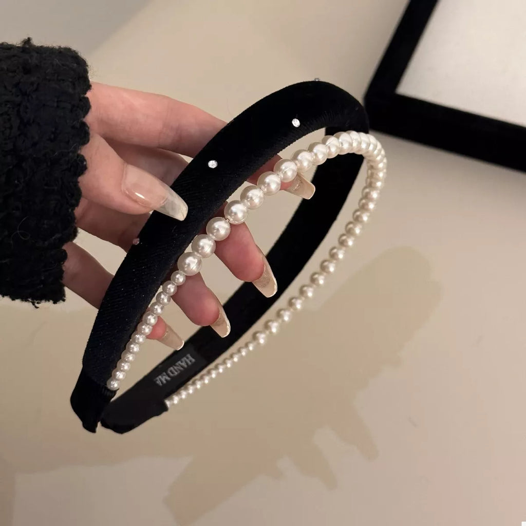 Pearl Embellished Velvet Headband, additional product photo – Varex HQ