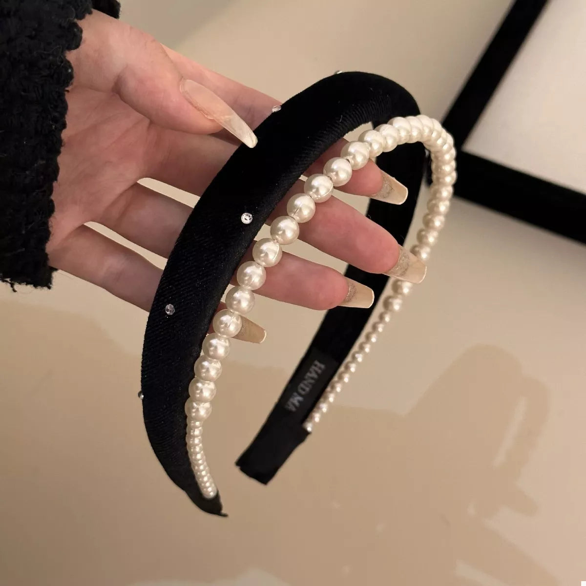 Pearl Embellished Velvet Headband, additional product photo – Varex HQ