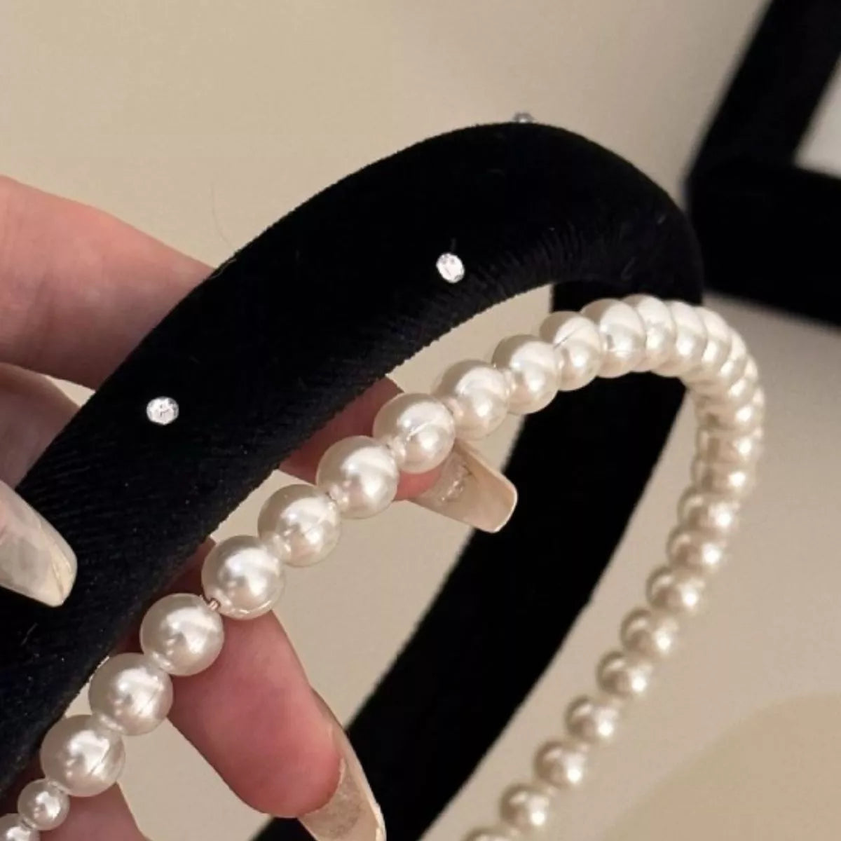 Pearl Embellished Velvet Headband, additional product photo – Varex HQ