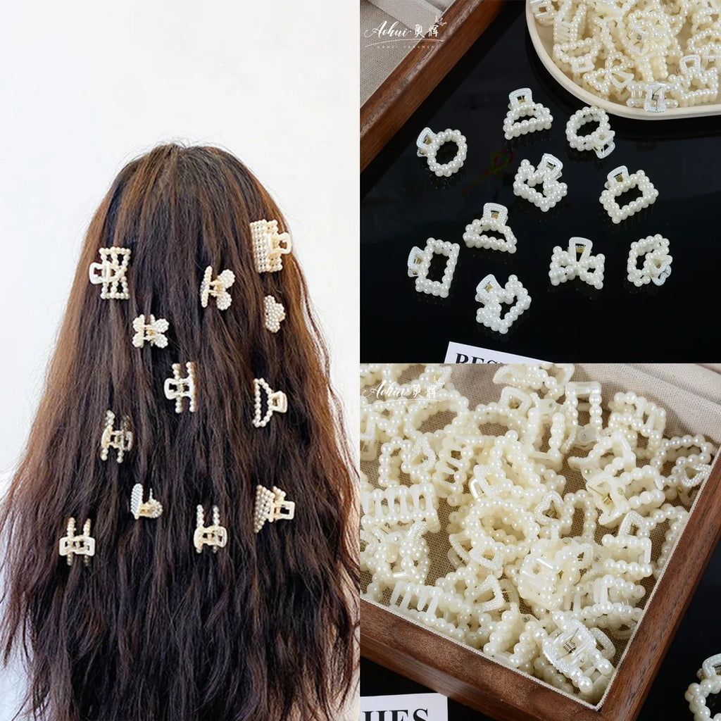 Pearl Hair Claw Clip Set in assorted pearl shapes, front view - Varex HQ