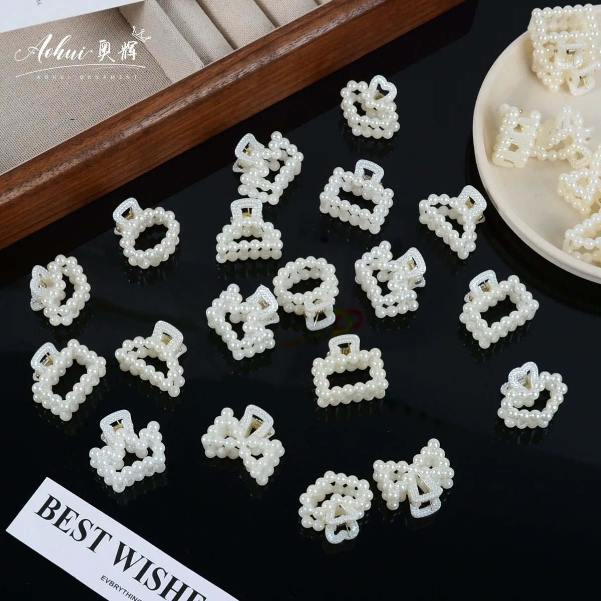 Pearl Hair Claw Clip Set in assorted pearl shapes, styling angle - Varex HQ