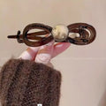 Pearl Mini Hair Claw Clip in acrylic with faux pearl accents, closed clasp detail - Varex HQ