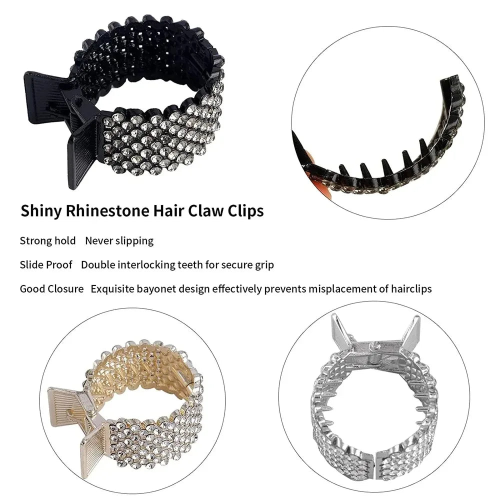 Pearl Rhinestone Hair Claw Clip in gold and silver-tone rhinestone finish, styling angle - Varex HQ