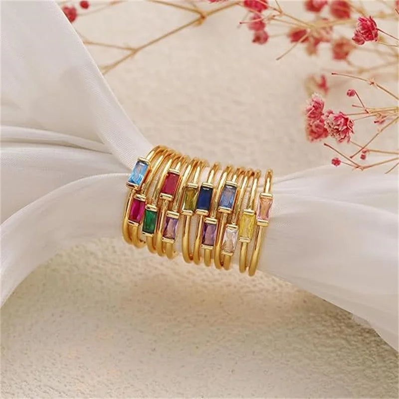 Personalised Gold-Plated Birthstone Baguette Ring – view 3 – Varex HQ