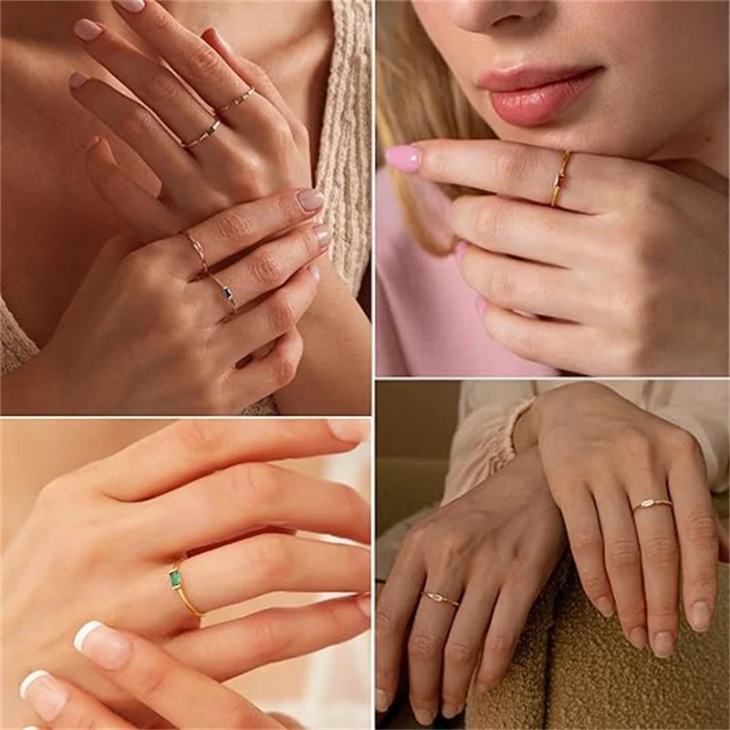 Personalised Gold-Plated Birthstone Baguette Ring – view 4 – Varex HQ