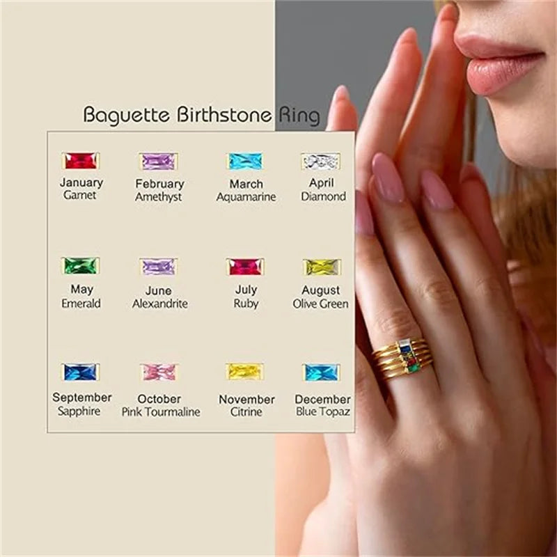 Personalised Gold-Plated Birthstone Baguette Ring – view 5 – Varex HQ