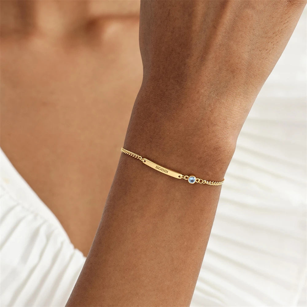 Personalised Birthstone Bar Bracelet – view 2 – Varex HQ