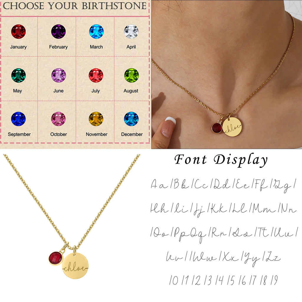 Personalised Birthstone Necklace | Custom Name Pendant Gift for Mum, Christmas Jewellery, additional product photo – Varex HQ