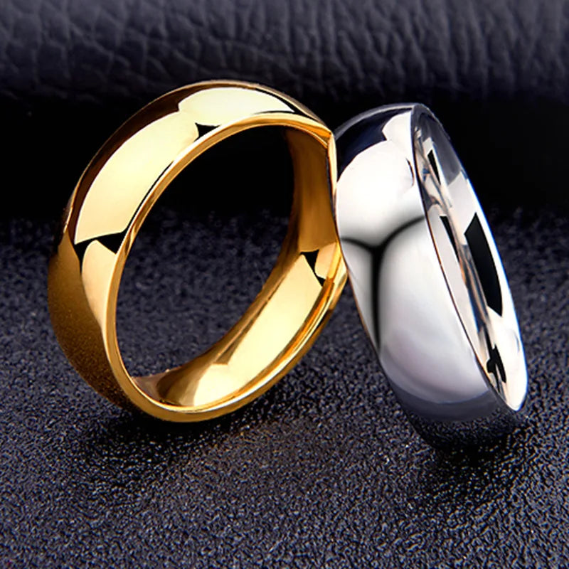 Front view of polished 6mm stainless steel couple band ring