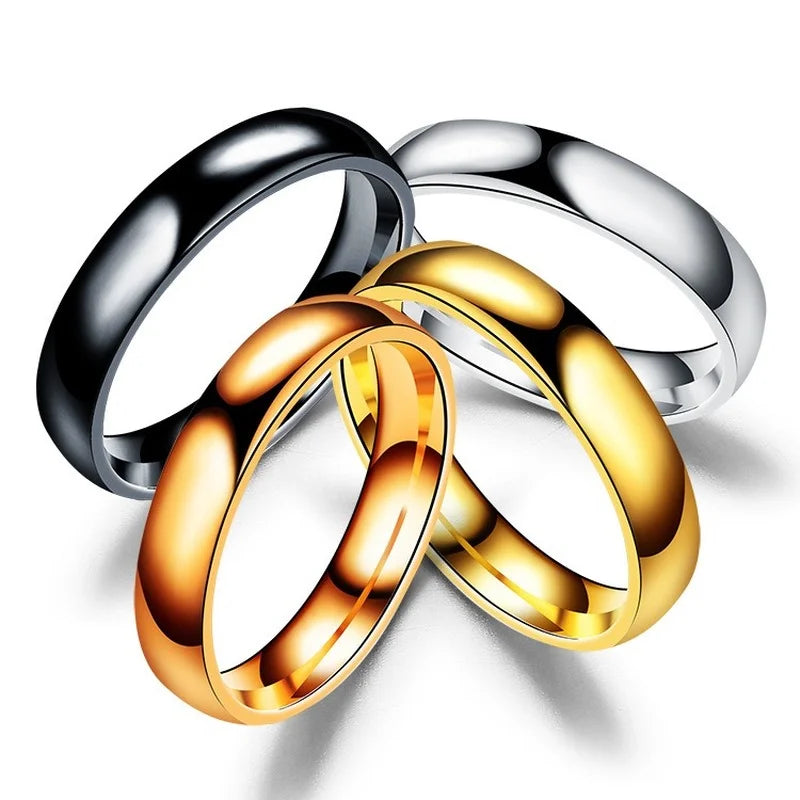 Side profile of polished stainless steel couple band ring