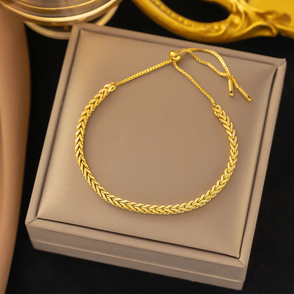 Adjustable pull-back bangle styled on wrist with stacking bracelets - Varex HQ